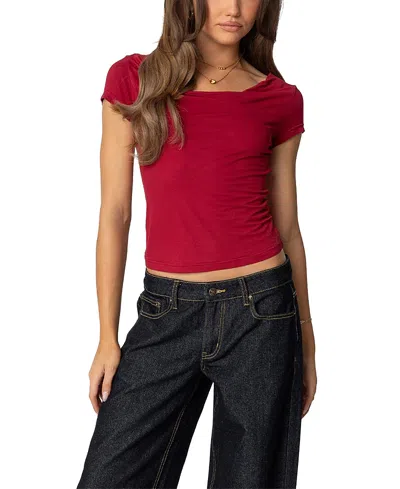 Edikted Javi Cowl Neck Top In Red