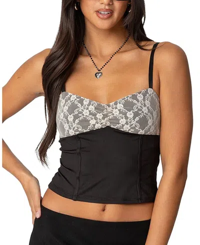 Edikted Jaxon Lacey Layered Tank Top In Black