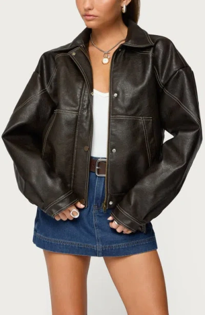 Edikted Jaxson Oversize Faux Leather Jacket In Black