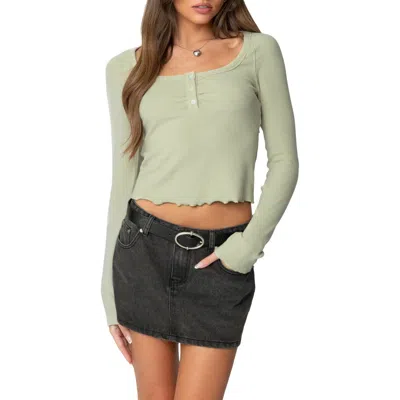 Edikted Jayde Long Sleeve Rib Henley In Sage