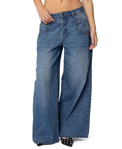 Edikted Jayden Low Rise Jeans Medium Rinse Wash In Blue