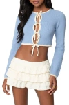 Edikted Jaylin Tie Front Crop Cardigan In Light-blue