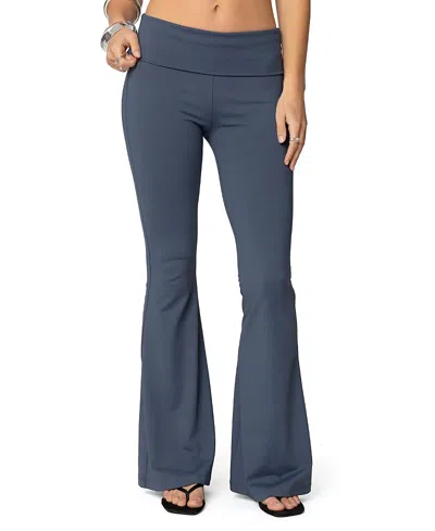 Edikted Jayna Foldover Waist Yoga Pants In Blue
