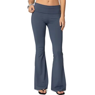Edikted Jayna Foldover Waist Yoga Pants In Blue
