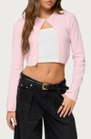 Edikted Jayne Split Front Knit Crop Cardigan In Pink