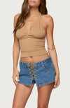 Edikted Jaynee Crop Halter Top In Brown