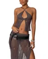 Edikted Jaynie Distressed Flyaway Camisole Sweater In Brown