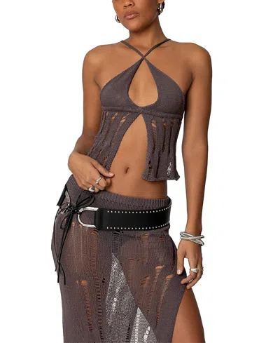 EDIKTED JAYNIE DISTRESSED KNIT TOP