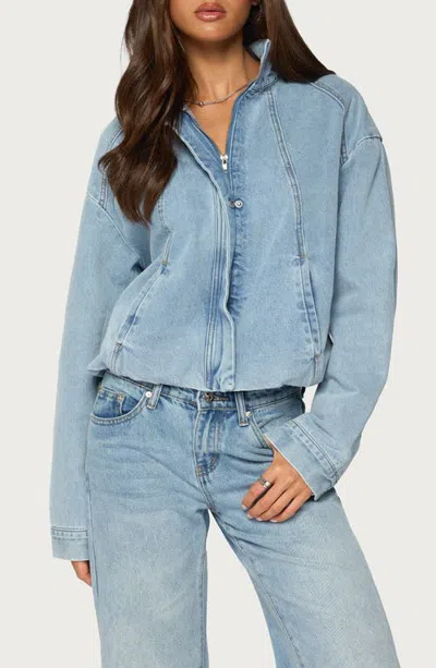 Edikted Jaysi Denim Bomber Jacket In Blue-washed