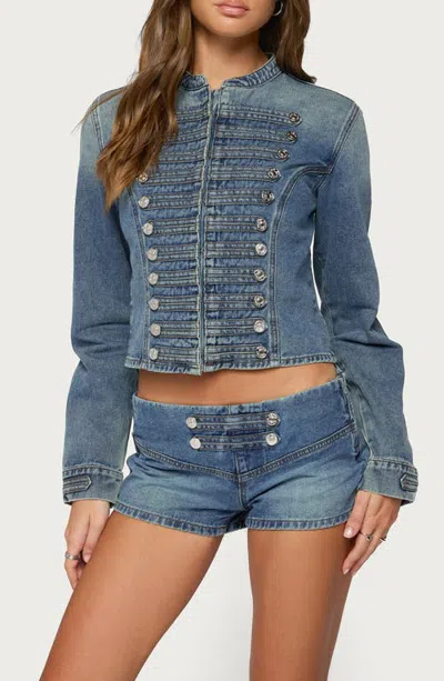 Edikted Jazzy Denim Napoleon Jacket In Light-blue-washed