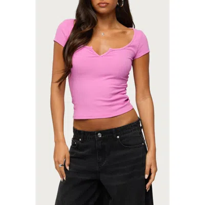 Edikted Jeanna Notched Scoop Neck T-shirt In Pink