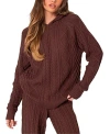 Edikted Jelena Cable Knit Hoodie In Brown