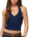 Edikted Jemima Contrast Stitch Denim Halter Top In Blue
