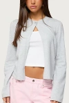 Edikted Jenie Split Front Knit Cardigan In Gray/melange, Women's At Urban Outfitters In Blue