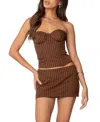 Edikted Jennifer Pinstripe Lace-up Strapless Corset Top In Brown