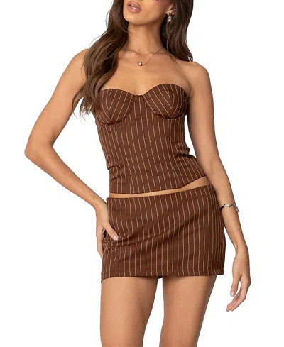 EDIKTED JENNIFER LACE UP PINSTRIPE CORSET