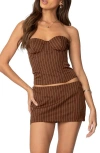 Edikted Jennifer Pinstripe Lace-up Strapless Corset Top In Brown