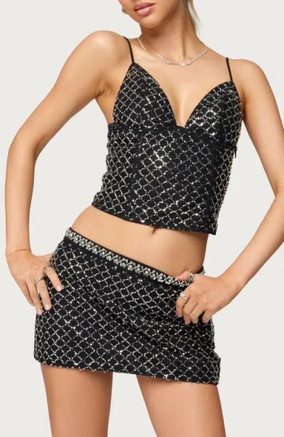 Edikted Jenny Beaded Mesh Crop Camisole In Black