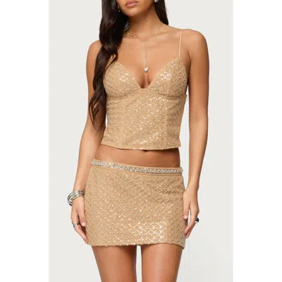 Edikted Jenny Beaded Mesh Crop Camisole In Brown