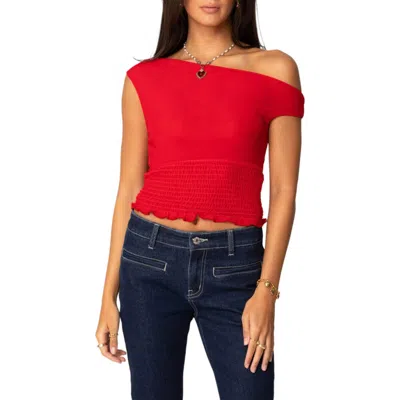 Edikted Jenny Scrunched One-shoulder Top In Red