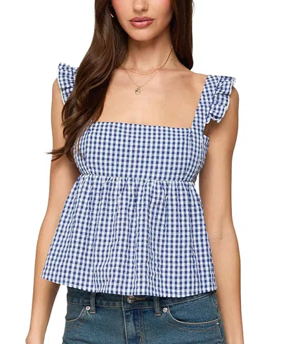 Edikted Jenson Backless Gingham Top In Blue