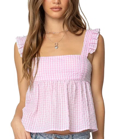 EDIKTED JENSON BACKLESS GINGHAM TOP