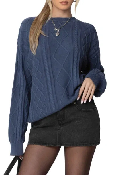 Edikted Jessy Oversize Cable Stitch Sweater In Blue