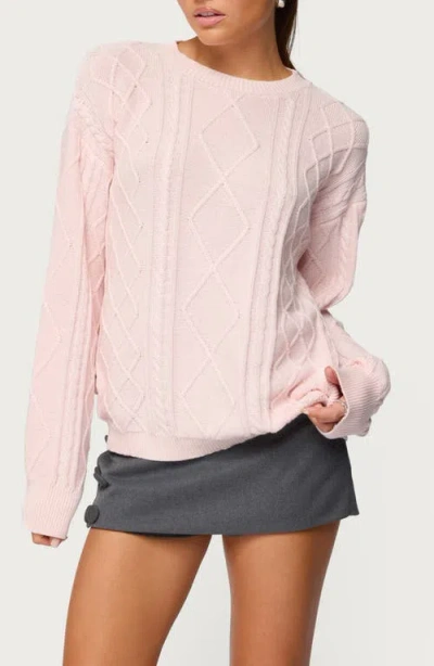 Edikted Jessy Oversize Cotton Cable Stitch Sweater In Pink