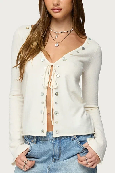 Edikted Jesy Iridescent Split Front Top In White