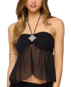 Edikted Jettie Embellished Chiffon Halter Top In Black