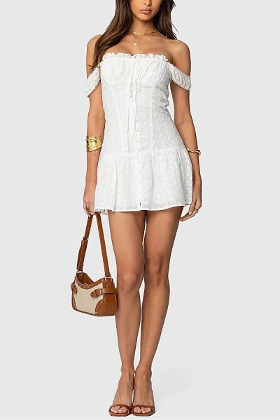 Edikted Jill Eyelet Drop Waist Mini Dress In White, Women's At Urban Outfitters