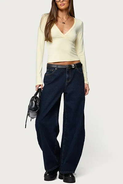 Edikted Jillian Low Rise Oversized Barrel Jeans In Dark/blue, Women's At Urban Outfitters