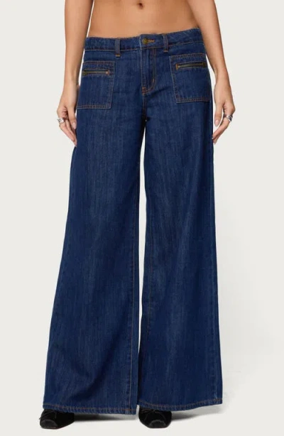 Edikted Jimena Low Rise Wide Leg Jeans In Blue