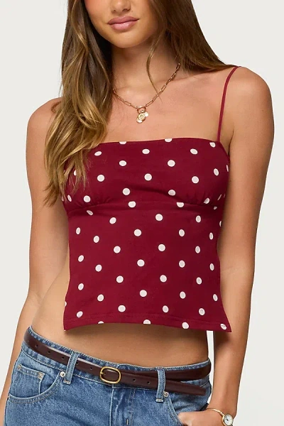 Edikted Jinx Polka Dot Open-back Top In Burgundy/and/cream, Women's At Urban Outfitters