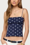 Edikted Jinx Polka Dot Open-back Top In Navy/and/white, Women's At Urban Outfitters In Blue