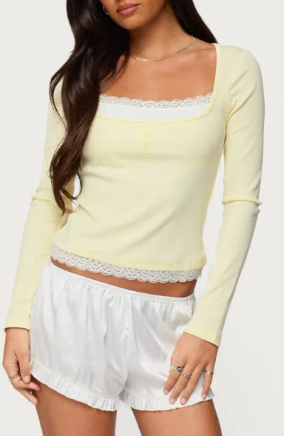 Edikted Joana Layered Lacey Henley Top In Yellow
