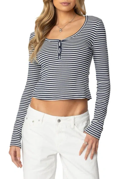 Edikted Jocelyn Stripe Stretch Cotton Crop Top In Navy
