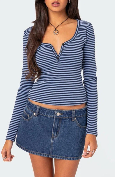 Edikted Jocelyn Stripe Stretch Cotton Top In Blue