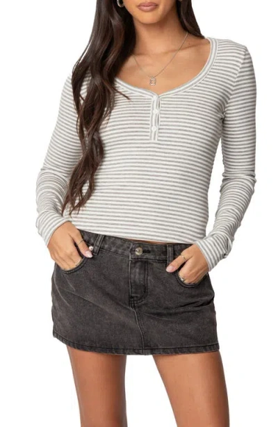 Edikted Jocelyn Stripe Stretch Cotton Top In Light-gray