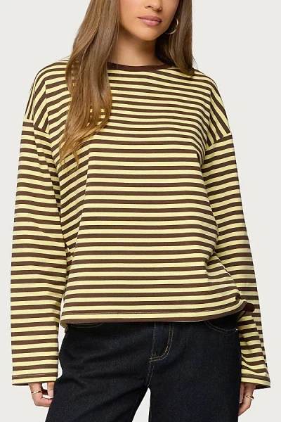 Edikted Jodie Oversized Striped Long Sleeve Top In Burgundy