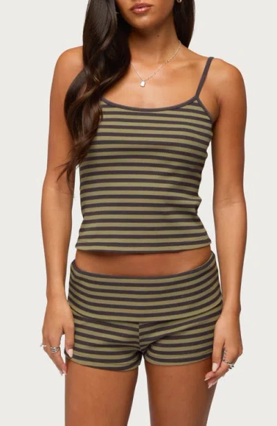 Edikted Jody Stripe Rib Tank Top In Green