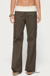Edikted Jolee Ribbed Foldover Cargo Pants In Olive