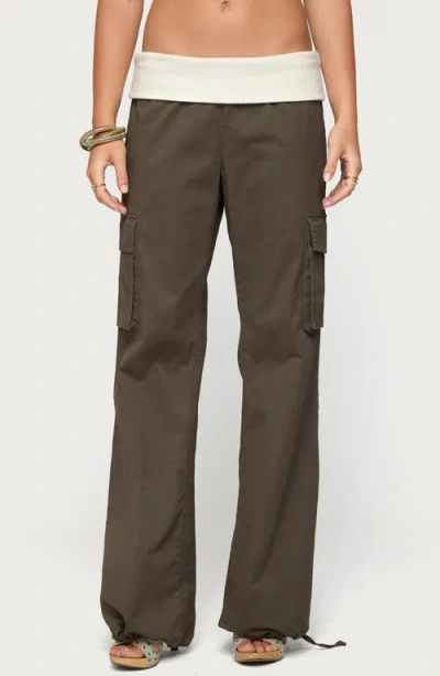 Edikted Jolee Ribbed Foldover Cargo Pants In Olive