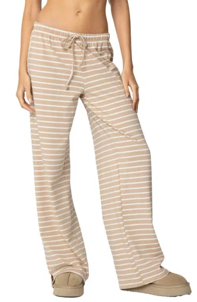 Edikted Jona Stripey Slit Pants In Beige
