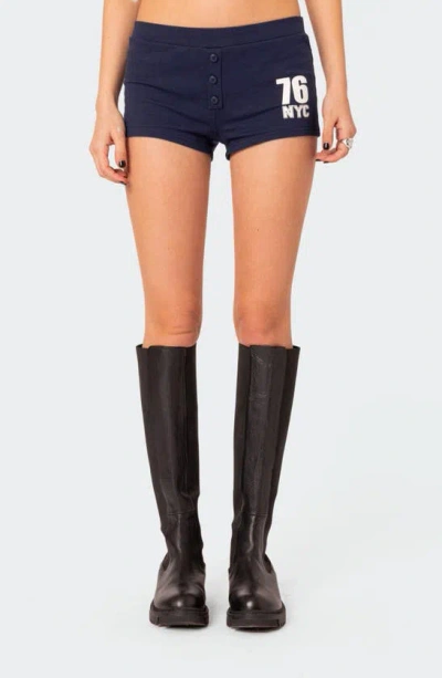 Edikted Jordan Stretch Cotton Micro Shorts In Navy