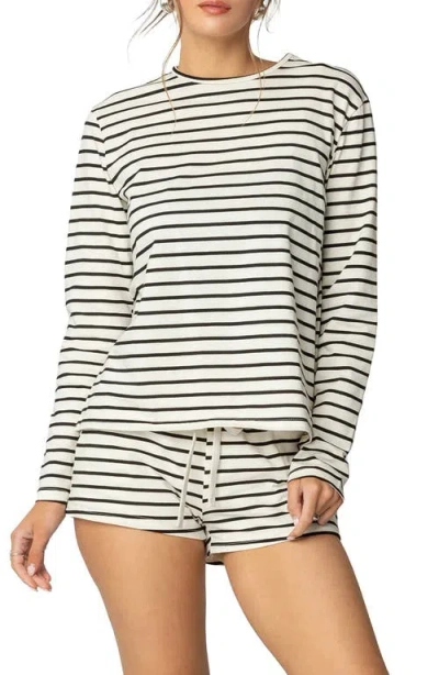 Edikted Jordyn Stripe Long Sleeve T-shirt In Cream