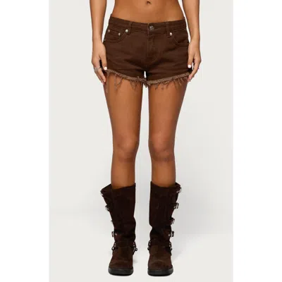 Edikted Josefina Cutoff Denim Shorts In Brown