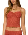 Edikted Josephina Textured Floral Tank Top In Orange