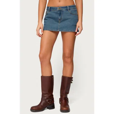 Edikted Josiee Low Rise Denim Miniskirt In Blue