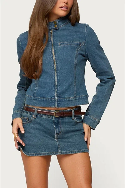 Edikted Josiee Stretchy Denim Mini Skort In Blue/washed, Women's At Urban Outfitters